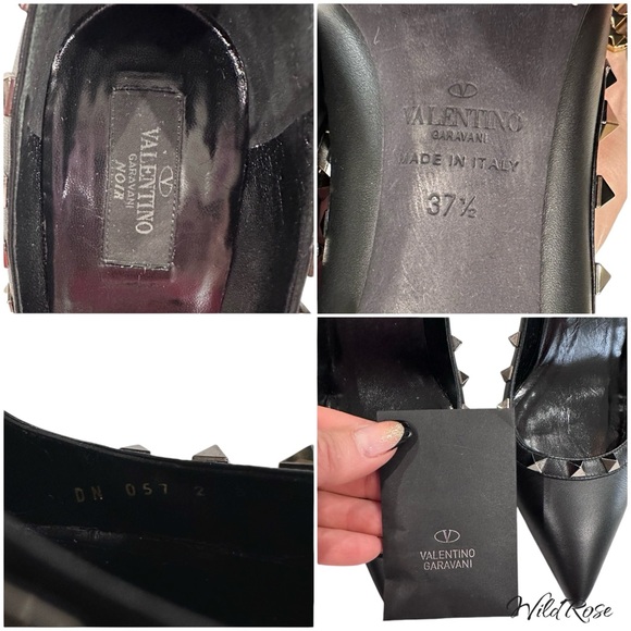 VALENTINO GARAVANI Black Noir Leather Pointy Toe Rockstud Heels SZ 37.5 - Picture 17 of 17